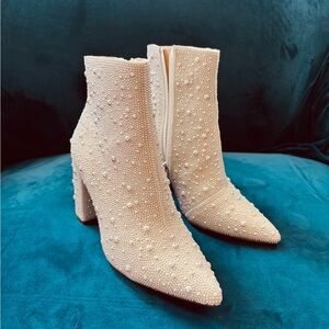 Betsey Johnson Cady Cream Glass Beaded Stones Women's Boots